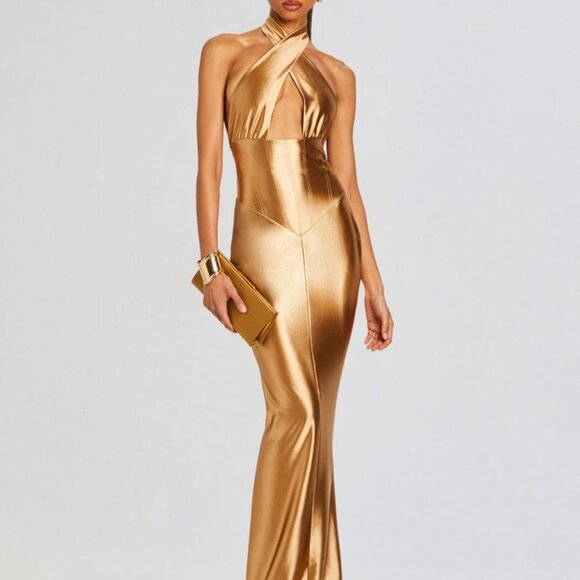 Retrofete Dresses & Skirts - NWT retrofete Charity Dress in Gold new FWRD metallic corset cutout maxi